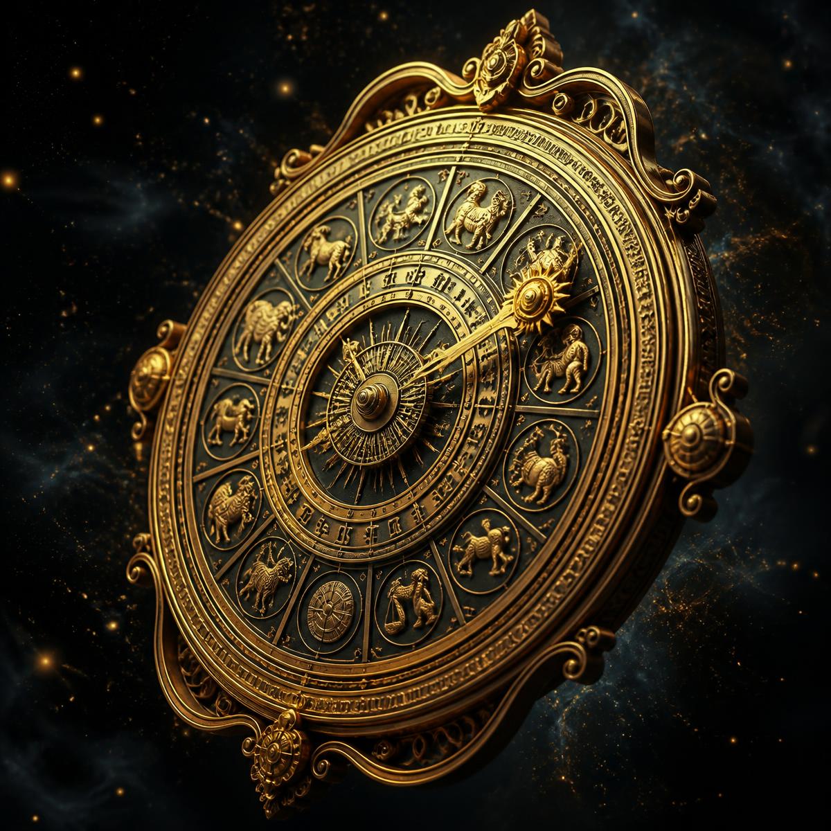 Golden zodiac clock in cosmic space